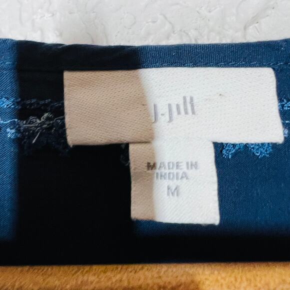 J Jill Halter Dress Navy Blue Embroidered Trim Keyhole Sleeveless Spring - M - Picture 8 of 9